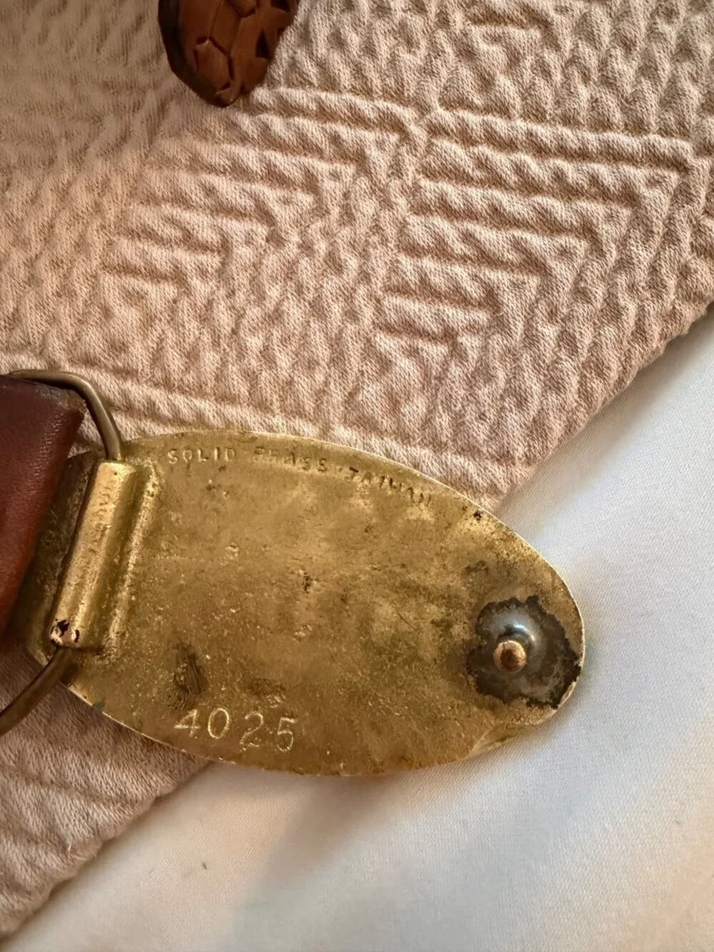 Porsche Mens Belt Brass Buckle Leather Strap Brown Tooled 34-40 inches Vintage